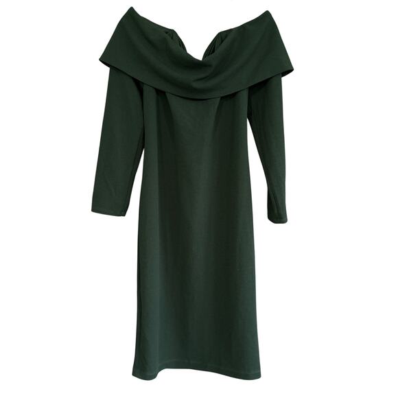 Premier Amour Off Shoulder Midi Dress Hunter Green Holiday Glam Women's 16 NWT - Picture 2 of 12